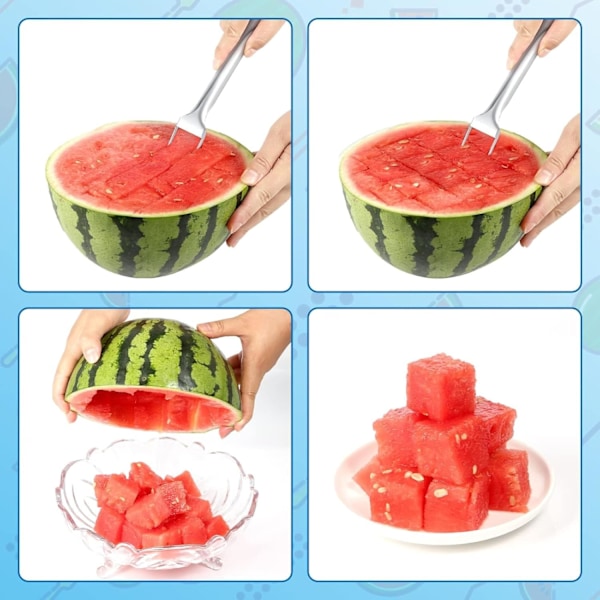 Pcs Vannmelon Gaffel, Vannmelon Skjærer, Vannmelon Gaffel, Vannmelon Skjæringsgaffel, 2 i 1 Vannmelon Kutter, Multifunksjonell Rustfritt Stål for Familie
