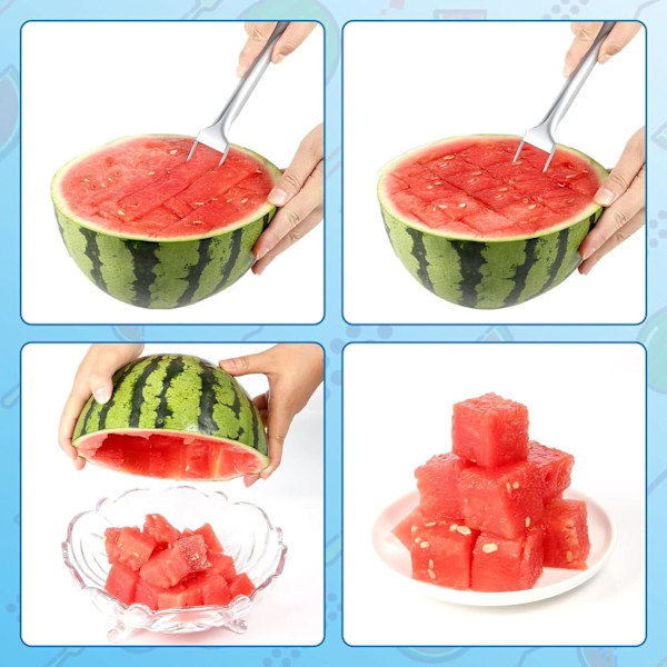 Vattenmelonssked, Vattenmelonsskärare, Vattenmelonssked, Vattenmelonsskärande Gaffel, 2 i 1 Vattenmelonsskärare, Multifunktionell Rostfritt Stål för Familjen