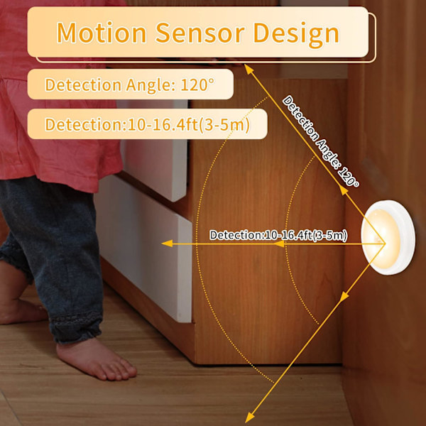Rörelsesensor Nattlampa Inomhus, Varmvitt Under Cabinet Ljus Trådlös LED Puck Ljus Batteridriven 6 Pack 3 AA Batteri (ingår ej)