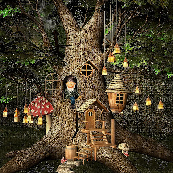 Bits and Pieces - Elf ute av døren tre klemmer - Hagedekorasjoner - Whimsical Tree Sculpture - Hagedekorasjon - Hagekikker Hagekunst