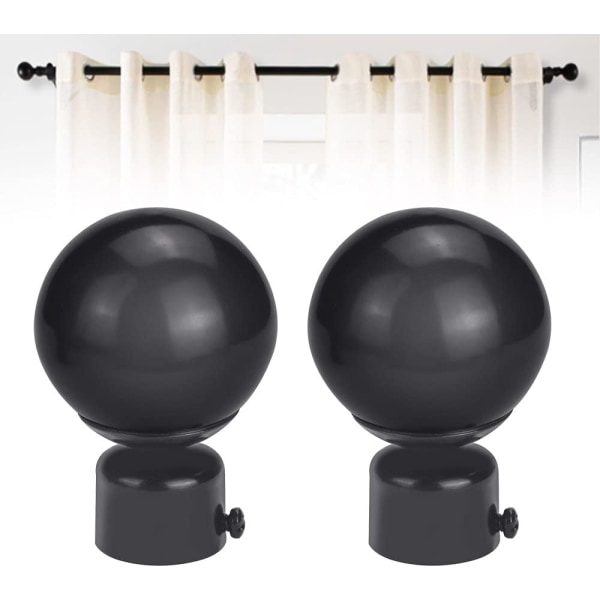 2 stk. Jernstang Finial 26-28mm Rund Rustfri Gardinstang Finialer Gardinstang Finial - Sort 66mm