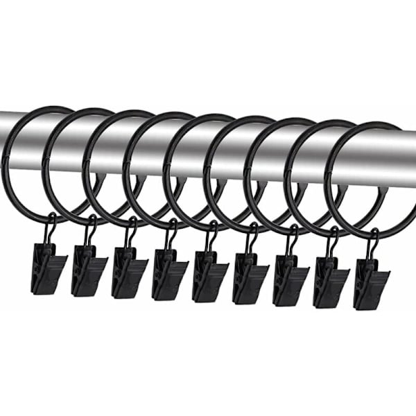 Gardinstenger, 40 stk 38mm gardinstenger med klips, rustfritt stål gardinklips for dusjgardiner, gardinstenger for bad, soveromsvindu (svart)
