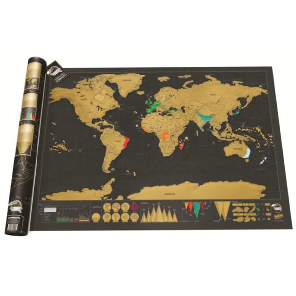 Kartta raaputusarvalla / raaputuskartta / maailmankartta - 42*30 cm kultaa