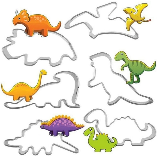 6 stk. Dinosaur Cookie Cutter i rustfritt stål