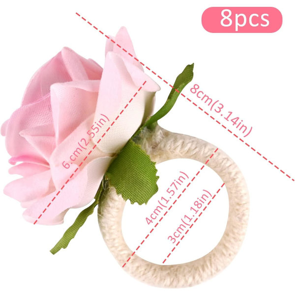 Servietring Sæt Blomster Serviet Holder Ringe Kunstige Rose Serviet Ringe Burlap Cord Serviet Spænde Håndlavet Faux Pink Rose Serviet Loop Bionisk Blomst