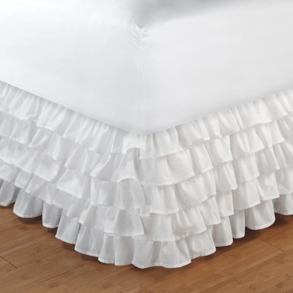 Hjemmefarget plissert rynket sengekant Solid Dust Ruffle (Queen Size, Hvit)