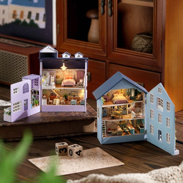 Miniatyyrinen ja kalustettu nukkekodin rakennussarja, Mini 3D puinen nukkekoti C