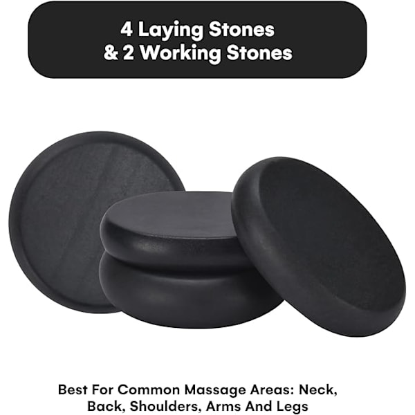 Massage Hot Stones Set - 6 stk. Basalt Hot Rocks Stones Kit til Spa, Massage Terapi, Afslapning, Smertelindring - Sort 2 stk.: 6*8cm+4 stk.: 6*6cm