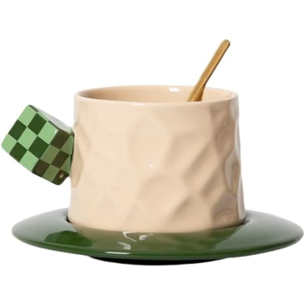 Keramikk 10 OZ kaffekrus med fargerikt kubehåndtak, Latte Art Cu