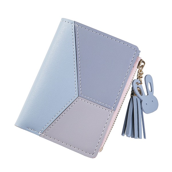 Liten plånbok för kvinnor flickor Bifold Slim PU Läder (Blå)