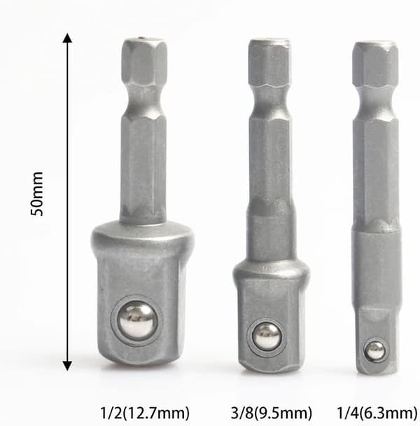 3 stk. Universal Hex Kantstik Adapter 1/2\", 1/4\", 3/8\", Multi-Fun