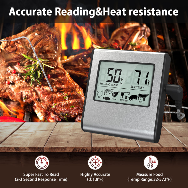 Digital kötttermometer för grill, ugnstermometer med timer, köttsond
