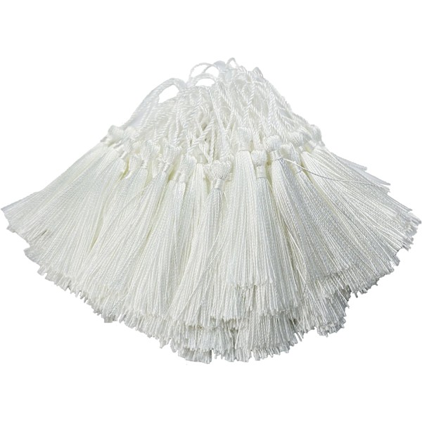 100 stk 13 cm Silky Floss Bokmerke med 2 tommers snorløkke, hvit