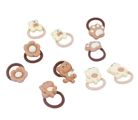 10 st Kaffe & Beige Hår Elastiska Band Cartoon Blomma Beige Hår S