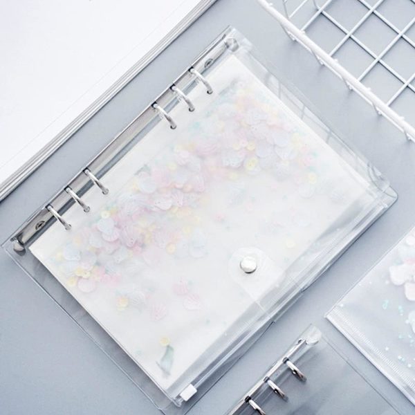 A5 Binder Cover, A5 Ring Binder Cover, Transparent Ring Binder Folder, 6 Huller, Vandafvisende, med Knap, til DIY Notesbog, Fotoalbum, Scrapbooking