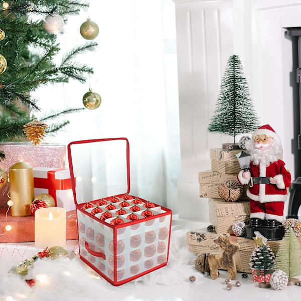 Opbevaringsboks til julekugler med skillevægge, rummer op til 64 kugler, foldbar med håndtag, lynlås, til julepynt