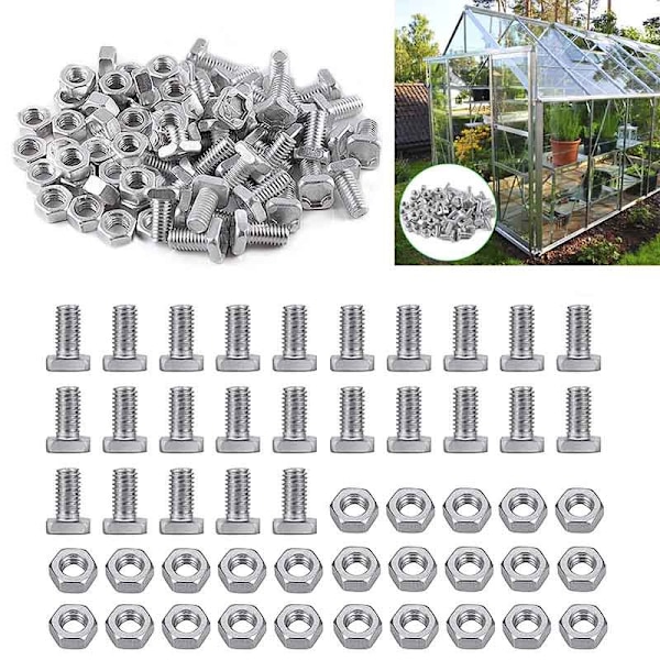 50 stycken växthusmuttrar och växthusbultar för växthusinstallation och fixering