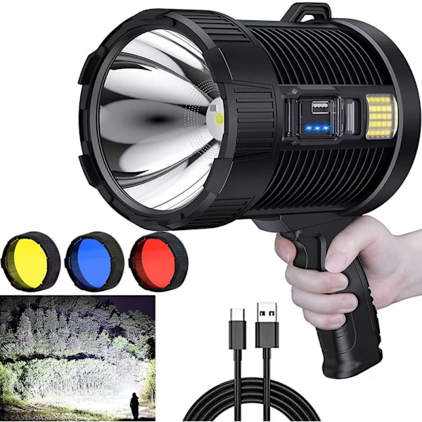 Laddningsbar Spotlight, 100000 Lumen LED-spotlight Handhållen Ficklampa Super Ljus Utomhus Solenergi