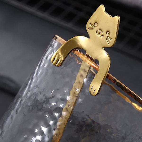2 stk Katt Koffeeskje Katt Teskje Dessertsskje Rustfritt Stål Katt Henge Design Te Melk Kaffe Dessert Drikk Milkshake (Gull, Sølv)