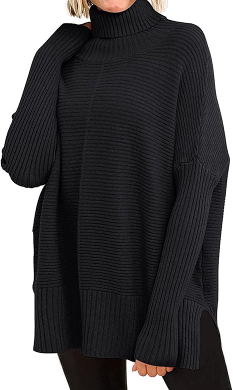 Dame Turtleneck Oversized Efterår Striktrøjer Lang Flagermus Ærme Spilt Kant Kni