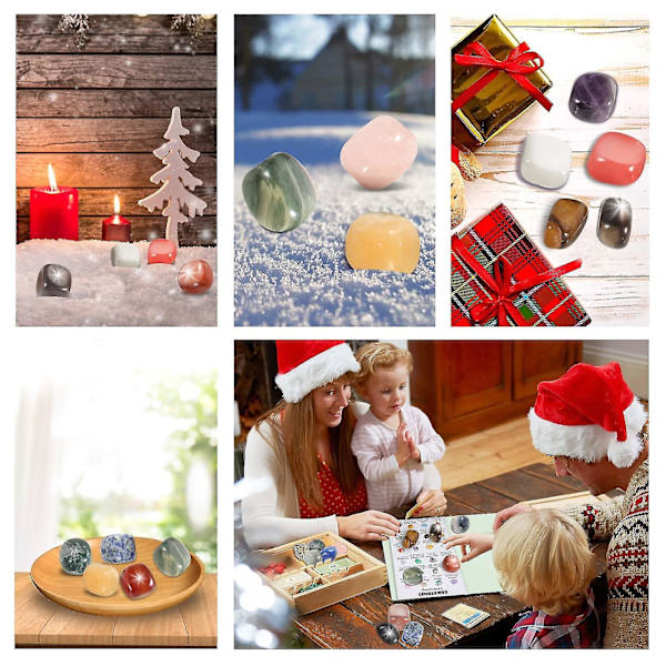 Adventkalender med steiner, 24 dager med naturlige krystall agat steiner mineraler og fossiler adventskalender krystaller jul