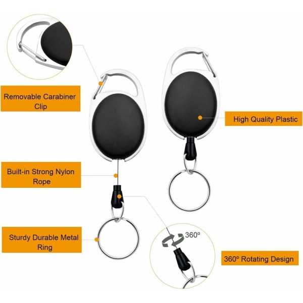 5 Retractable Badge Holder Karabiner Reels Key Ring Chains med Metal Split