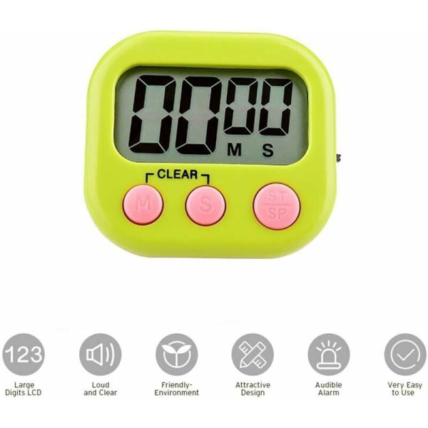 4 stk. Stopur, Digitalt Elektronisk Timer Madlavningstimer Ur med Magnetisk B