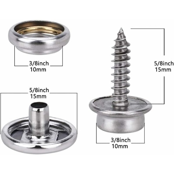 150 stk. Marine Canvas Snaps Kit med metalskruer til båd, 9,5 mm sokkel med 2 justeringsværktøjer til bådpresenning, møbler