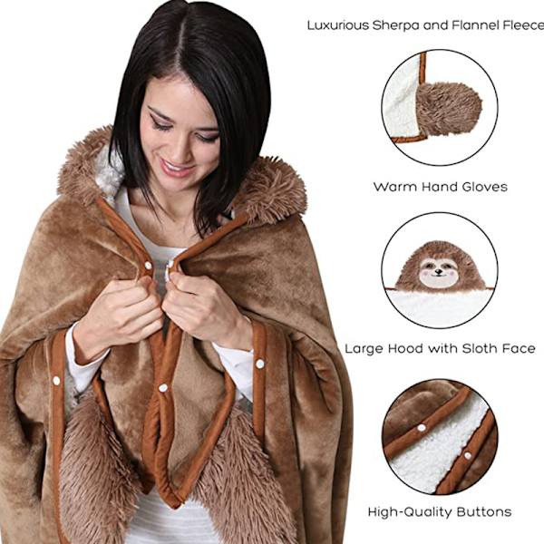 Sloth Bärbar Huvfilt för Vuxna - Fluffy Super Soft Shag