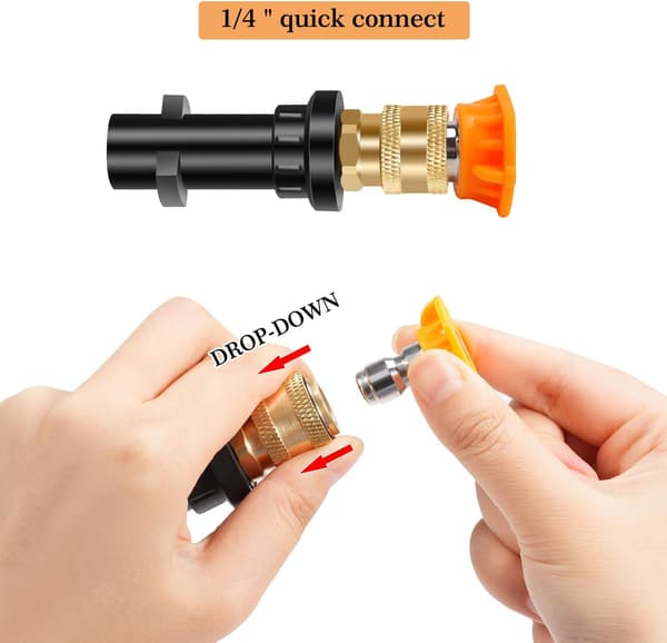 Trykkvaskadapter, M22 pistol adapter, 1/4'' messing hurtigkobling, kompatibel