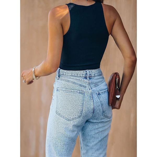 Kvinde Sexet Ærmeløs Racer Tank Top Halter Crop Top Sort M