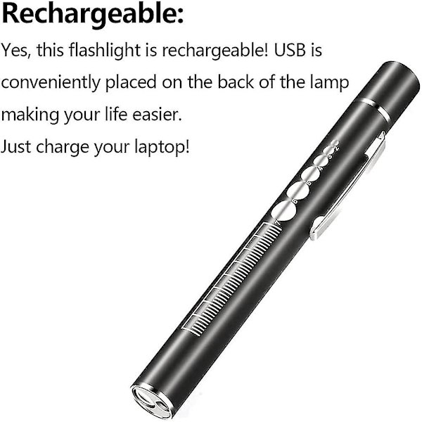 Pen Light Bærbar Dobbel Lyskilde Led Pen Torch Oppladbar Penlight Med Lommeklips Helselaboratorium Og Livsvitenskap Pen Lampblack1pc