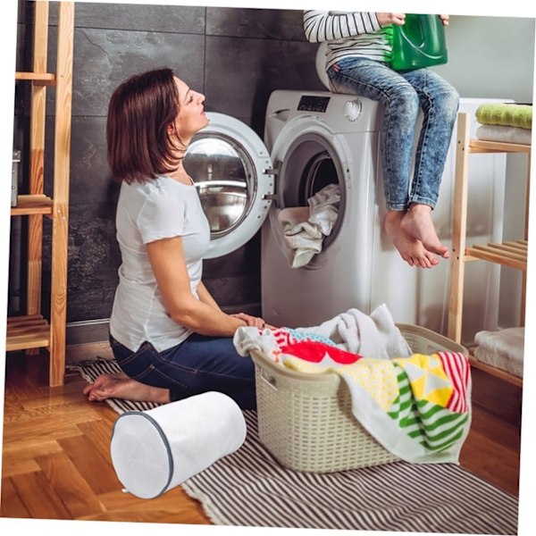 4 stk Skopose Mesh Tørkenett Vask Toalettsak Pose Sokker BH Mesh Sikker Vaskpose Hvit Sylinder Vaskpose Polyester