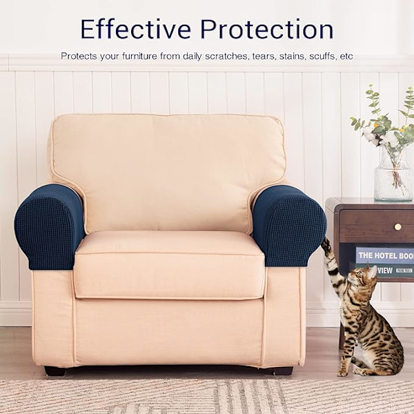 Stretch Armrest Covers Spandex Arm Covers for Chairs Couch Sofa Armchair Slipcovers for Recliner Sofa with Twist Pins 2pcs (Navy)