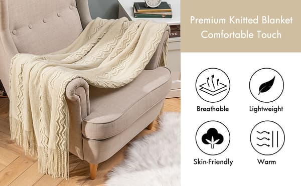 Strikkede Boho-pledd til sofa - Teksturert strikket terrakotta-rustfarget teppe