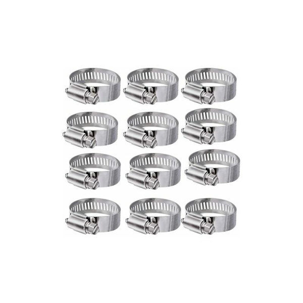 12 stk. justerbare slangeklemmer i rustfrit stål, slangeklemmer, clips, fastgørelse 10-16 mm