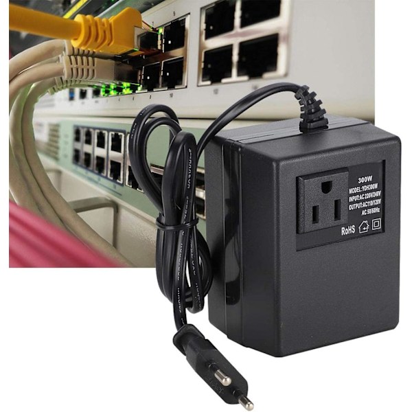 EU-kontakt omvandlare, resekontakt adapter, spänningstransformator svart 300W AC 220V till 110V EU-kontakt adapter (EU)