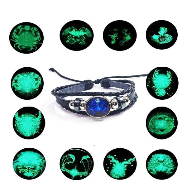 12pcs 12 Constellation Luminous Bracelet,Leather Jewelry Bracelet