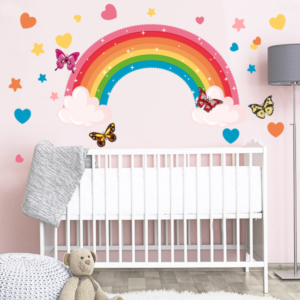 1pc Rainbow clouds butterflies star heart Wall Decals Wall Stickers Baby Nu