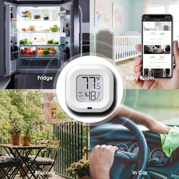 2 st trådlös app-styrd exakt temperatur- och fuktighetsmätare M