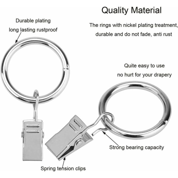 Fönstergardinringar med klämmor (Φ25mm) (16-pack) - rostfritt rostfritt stål