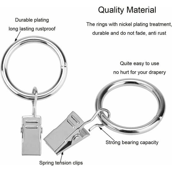 Gardinklip med ringe (Φ25mm) (16 stk.) - Rustfrit rustfrit stål