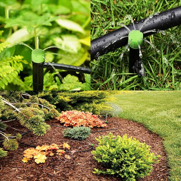 100 st Micro Drip Bevattning Sprinkler, 360 Grader 8 Hål Vattenflöde Bevattning Emittrar för 1/4 (4-7mm) Rör, Grön 13cm