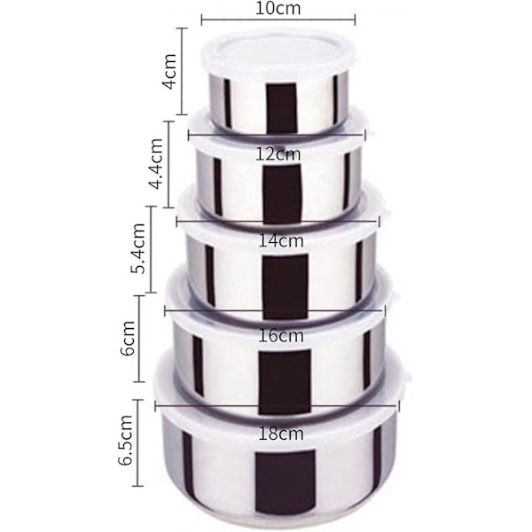 5-delad rostfri blandningsskålset med lock Hemkök Matbehållare Förvaringsblandningsskål Grönsakstvättsskål