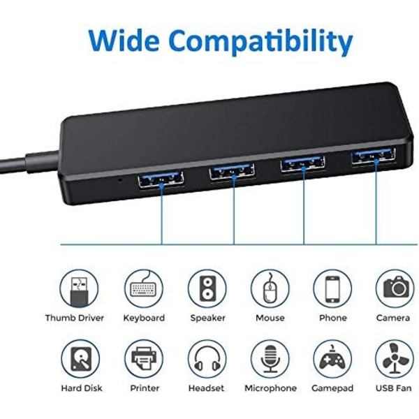 4-portars USB-hubb för bärbar dator/PC/Macbook, ultraslim bärbar USB-hubb