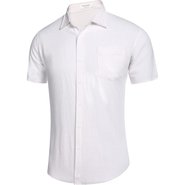 Herre Casual Linned Button Down Skjorte Kortærmet Strandskjorte XXL