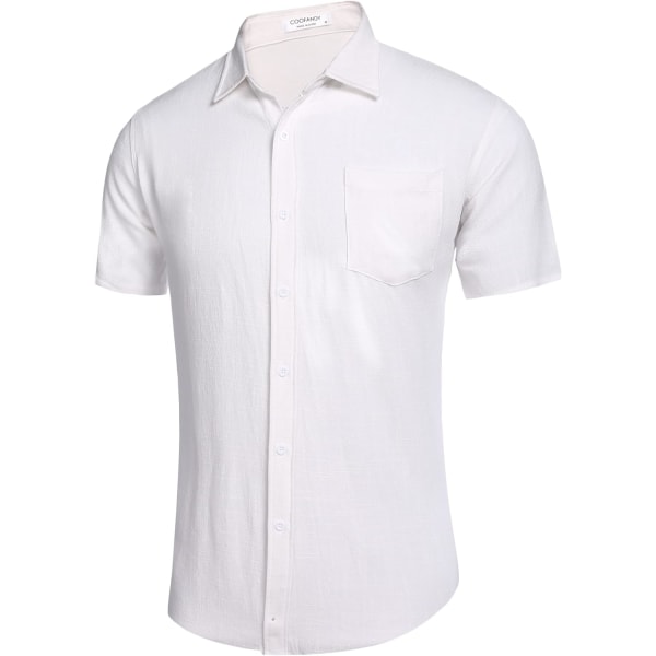 Men's Casual Linen Button Down skjorte Kortermet strandskjorte XL
