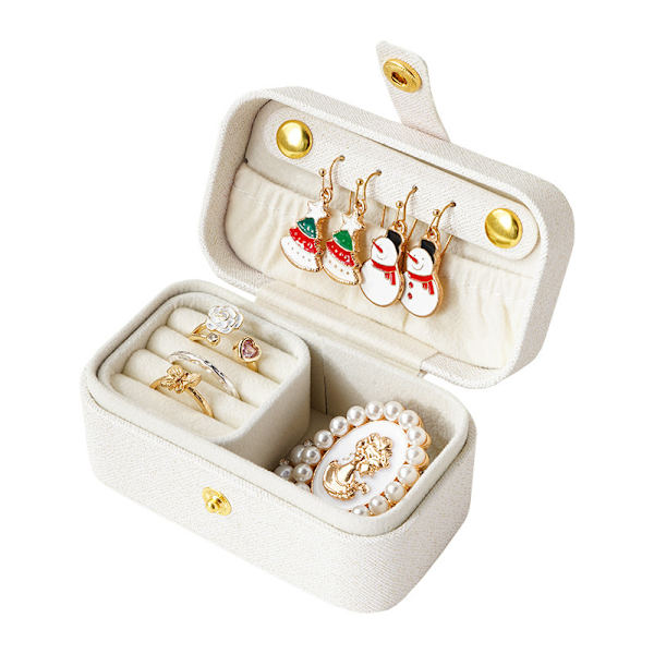 Ringask, Mini Ringförvaringsask, Liten Bärbar Smyckesförvaringsask, PU-Läder Resesmyckesask, Organiserare för Ringar och Örhängen (Vit 9.5*5*5cm)