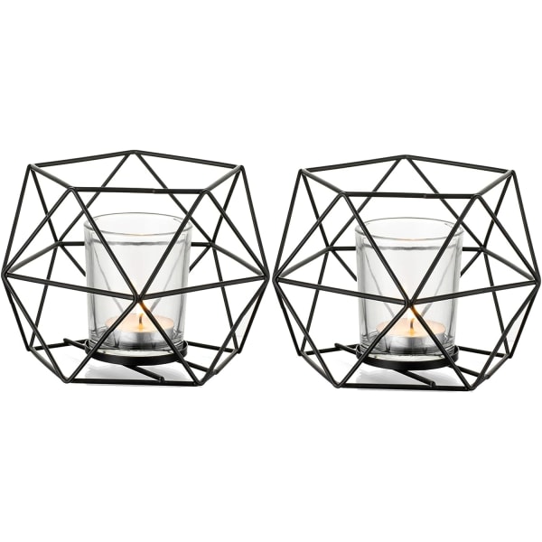 Svart värmeljusljusstake - Set med 2 geometriska ljusstakar Modern Des