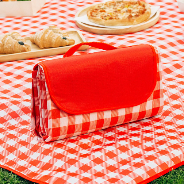 150*200 cm ekstra stort familie-picnic- og strandtæppe, foldbart (rødt og hvidt)